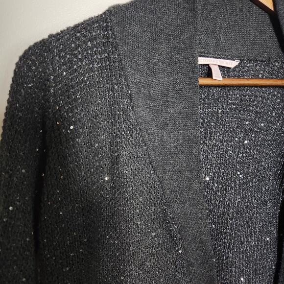 Victoria's Secret Long Open Cardigan Sweater Sequin Sparkle Grey Sz M Cozy Soft - Picture 5 of 13
